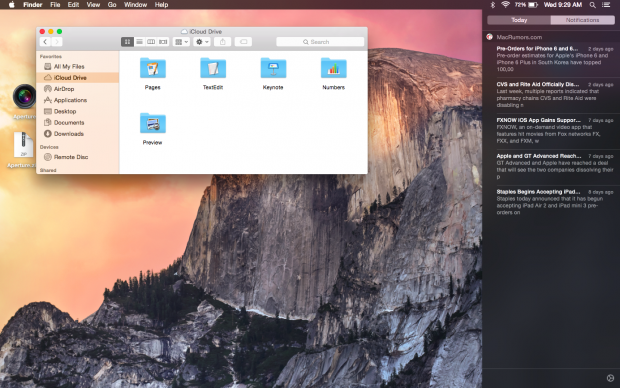 Das iCloud Drive und die &uuml;berarbeitete Benachrichtigungszentrale (Screenshot: Golem.de)